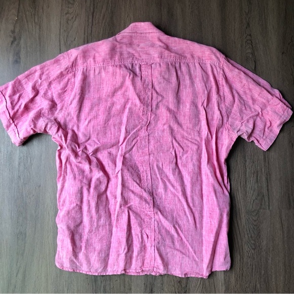 Toscano Aqua Mens XXL Red White 100% Linen Short Sleeve Button Down Shirt - Picture 3 of 7